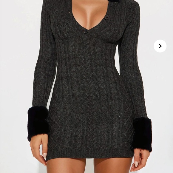 Fashion Nova Dresses & Skirts - Fashion Nova Gray V-Neck Bodycon Sweater Dress